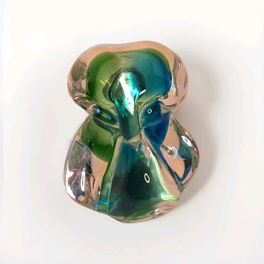 Vintage Chalet Artistic Glass Owl Figurine Blue Green Crystal Canada 4"